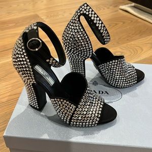 PRADA
Crystal Satin Ankle-Strap Sandals Size 36